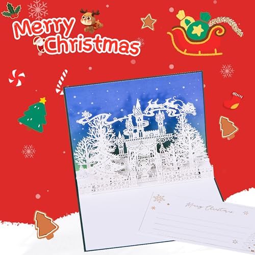 FIAMR 3D Embossed Silver Christmas Castle Card