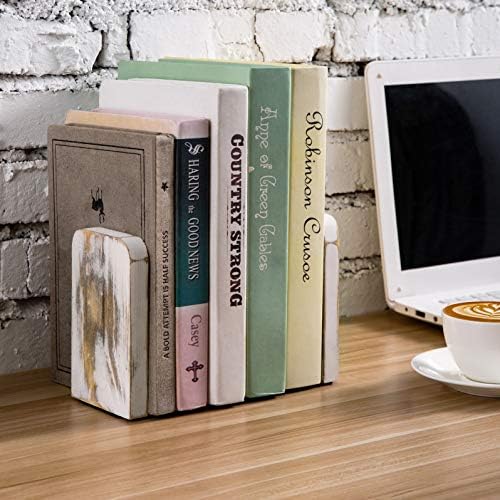 MyGift Whitewashed Wood Bookends 1 Pair