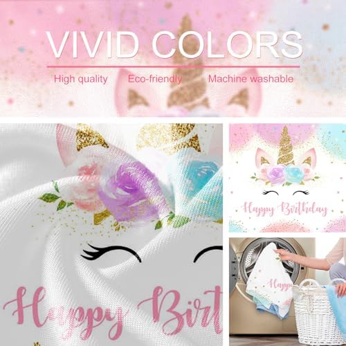 Mocsicka Unicorn Birthday Backdrop 5x3ft Pastel Rainbow Glitter