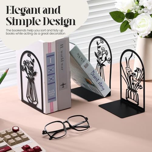 Feifeiya 6 Pair Black Metal Bookends Set