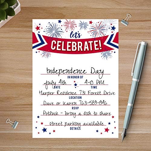 Canopy Street Patriotic Party Invitations 25 Red White Blue Invites