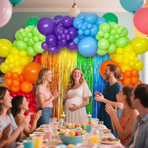 KAWKALSH Rainbow Foil Fringe Curtains 2 Pack