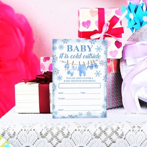 Winter Baby Shower Invitations Set of 20 Christmas Holiday Blue Snowflake Design