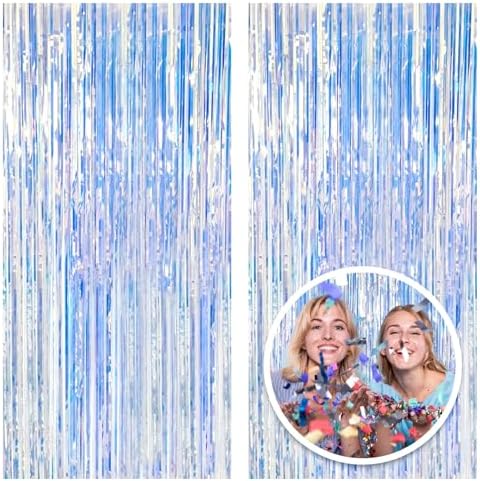 2 Pack Iridescent Foil Curtain Backdrop