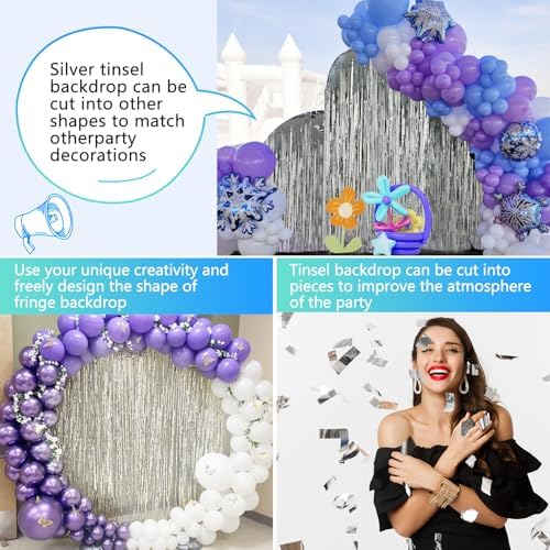 2 Pack Foil Curtain Backdrop with Silver Tinsel