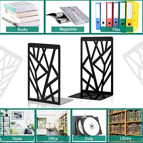 Zonon 3 Pairs Black Metal Bookends for Shelves