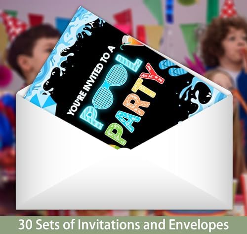 Feyerr Pool Brother Birthday Invitations for Boys Girls Double Sided 30 Set