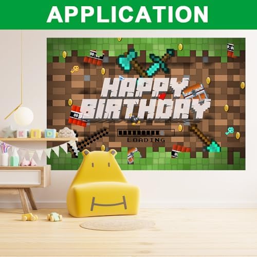 3x5 Ft Pixel Birthday Backdrop - Sandbox Theme Decorations
