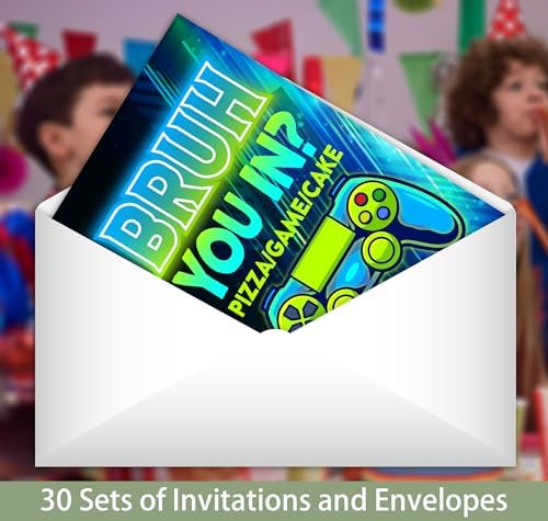 Feyerr Video Game Brother Birthday Invitations 30 Double Sided with Envelopes