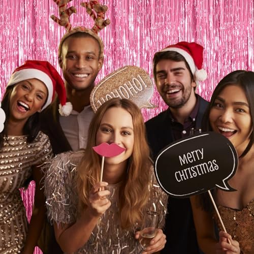 2 Pack Pink Metallic Foil Curtain Backdrop for Parties