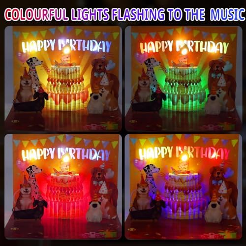 Funny Dog Birthday Card with Music and Lights