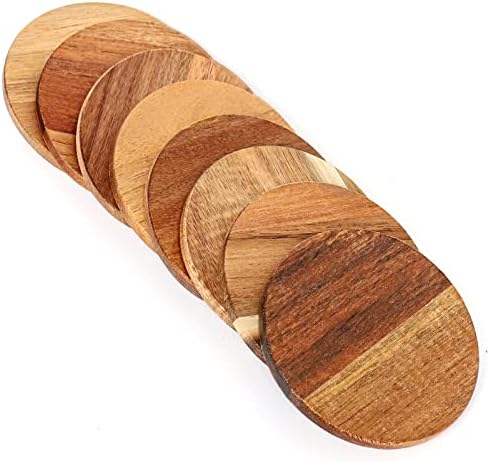 10 Piece Acacia Wood Coasters with Non-Slip Dots for DIY Crafts