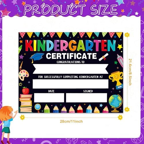 30 Piece Kindergarten Graduation Certificates - Black 85x11 Inches