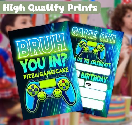 Feyerr Video Game Brother Birthday Invitations 30 Double Sided with Envelopes