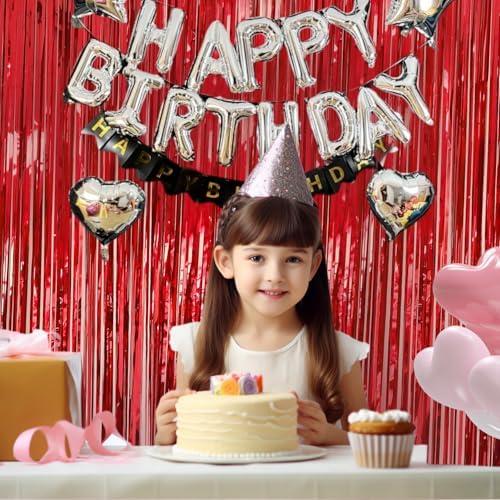 2 Pack Red Foil Fringe Backdrop for Party Decorations