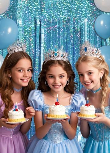 Blue Birthday Decorations Curtain Streamers with Tinsel