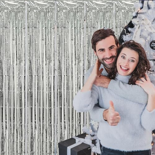 5 Pack Silver Foil Curtain Backdrop Photo Booth Props