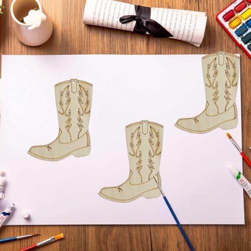 20pcs Wood Cowboy Boots DIY Cutouts Hanging Ornaments with Jute Twine