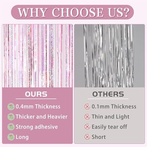 2 Pack Pink Tinsel Foil Fringe Party Backdrop Curtains 32x82ft