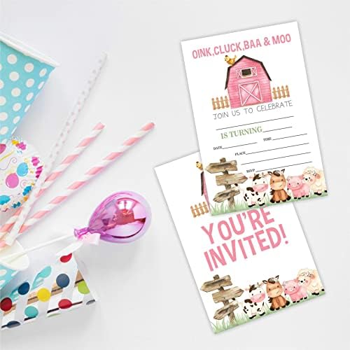 Farm Birthday Party Invitation Cards with Envelopes 20 Count