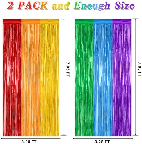 2 Pack Rainbow Foil Fringe Curtains for Party Decorations