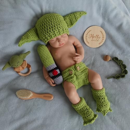 DICHA Handmade Crochet Baby Yoda Costume 4-Piece Set
