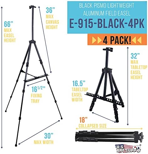 US Art Supply 66 Black Metal Tripod Easel 4 Pack