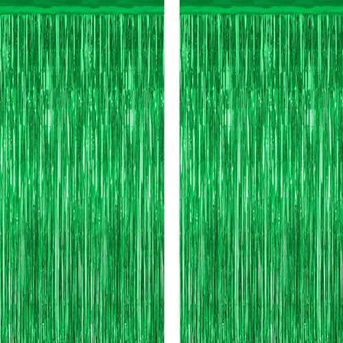 2 Pack Tinsel Backdrop Green Party Decor
