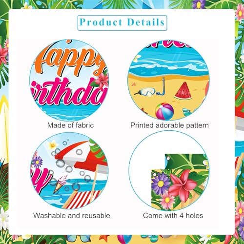 Aushenke Summer Beach Birthday Backdrop Banner 71x43 Inches