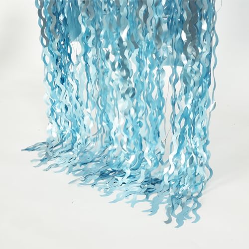 4 Pack Wavy Blue Foil Fringe Curtains 33x66ft Ocean Backdrop