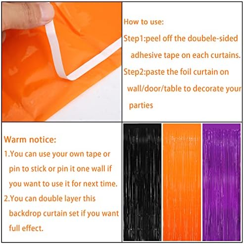 3 Pack Halloween Black Orange Tinsel Curtain Backdrop