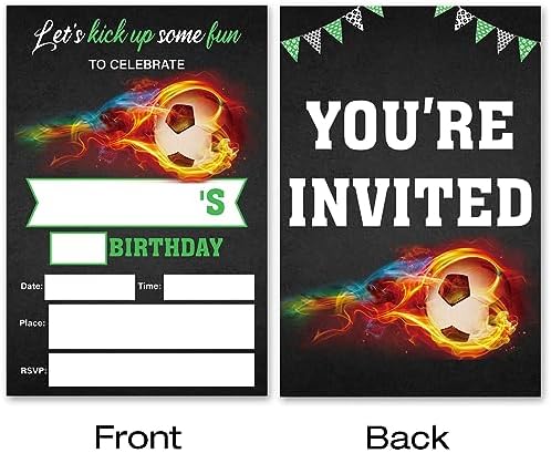 VAHATAN Soccer Birthday Invitations with Envelopes 20 Packs