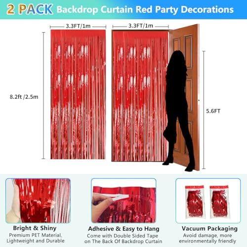 2 Pack Red Foil Fringe Backdrop for Party Decorations