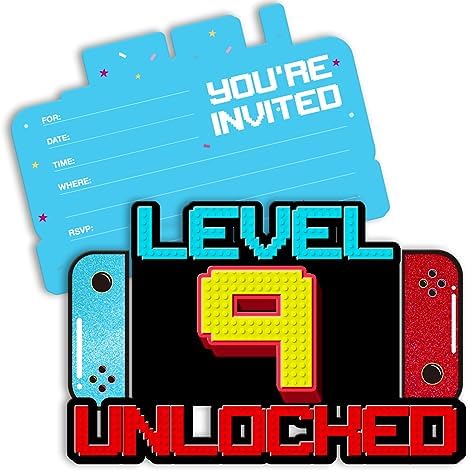 Video Game Birthday Invitations with Envelopes 20 Pack