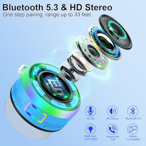 Bluetooth Shower Speaker with IP7 Waterproof and Suction Cup