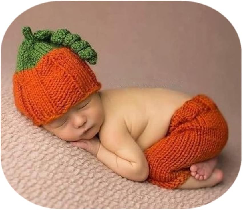 Coberllus Newborn Halloween Pumpkin Outfit for Baby Photo Shoot