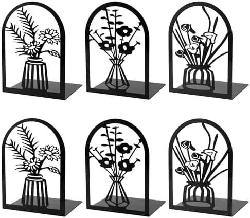 3 Pairs Metal Book Ends for Home Office Decor