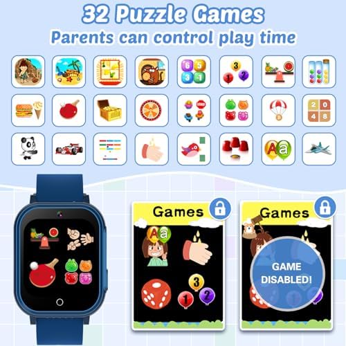 Waterproof Kids Smart Watch with 32 Games and Dual Camera
