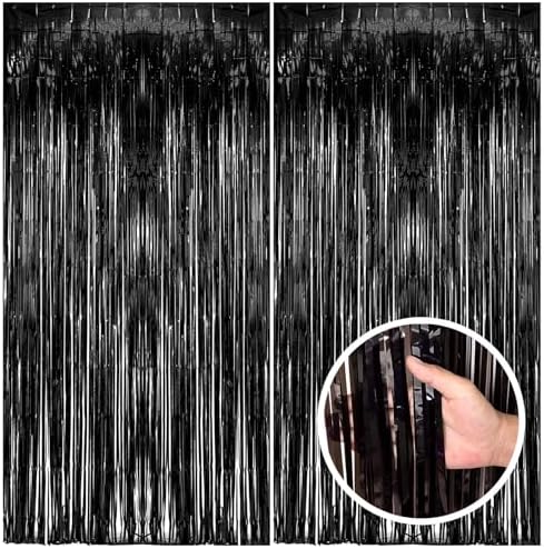 2 Pack Black Tinsel Foil Streamers Backdrop
