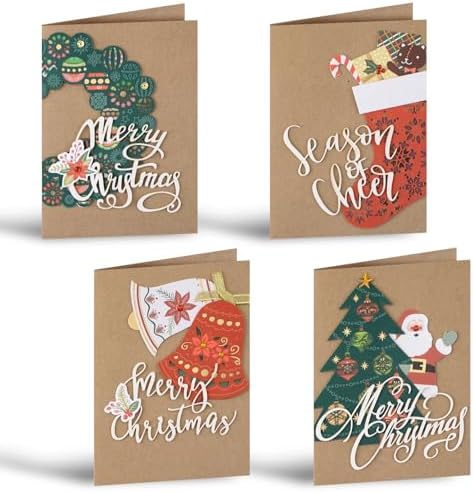 4Pcs Vintage Christmas Greeting Cards Set