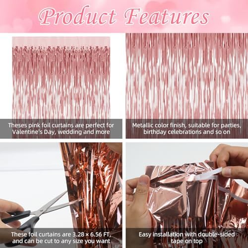 Rose Gold Foil Curtain Backdrop for Birthday Party Decorations