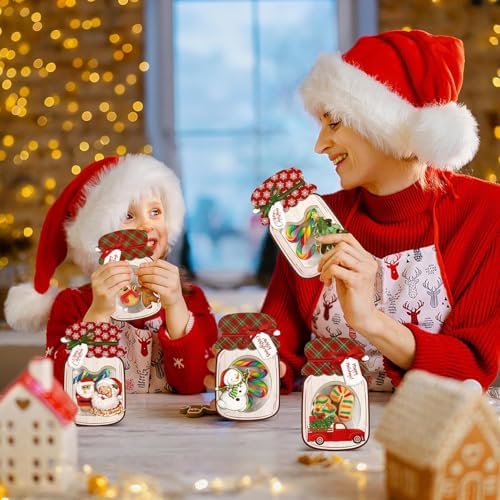 Giiffu 48 Pack Christmas Mason Jar Cards with Clear Treat Bags