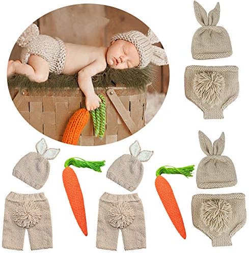 Newborn Baby Easter Outfit Crochet Knit Carrot Rabbit Beanie Pants Hat Set