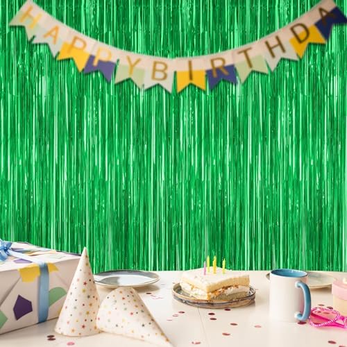 2 Pack Tinsel Backdrop Green Party Decor