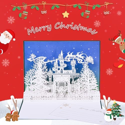 FIAMR 3D Embossed Silver Christmas Castle Card