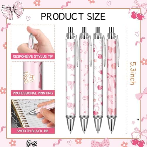 Pink Ballpoint Pens Favors - 24 Pcs Retractable Cute Bow Tie Design Pens