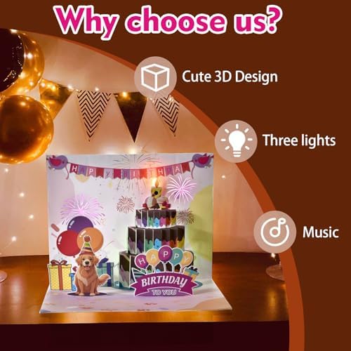 Funny Dog Birthday Card with Music and LED Lights
