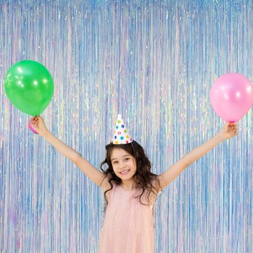 Melsan Iridescent Foil Fringe Backdrops - 2 Pack 32 x 65 ft