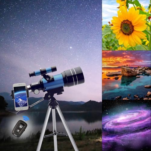 ToyerBee 70mm Refractor Telescope with Smartphone Adapter and Wireless Remote