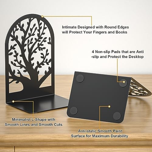 VFINE Tree Bookends 1 Pair Black Metal for Shelves
